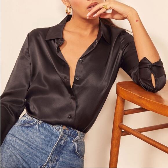 Reformation Sky Silk Top in Black S - Picture 1 of 9